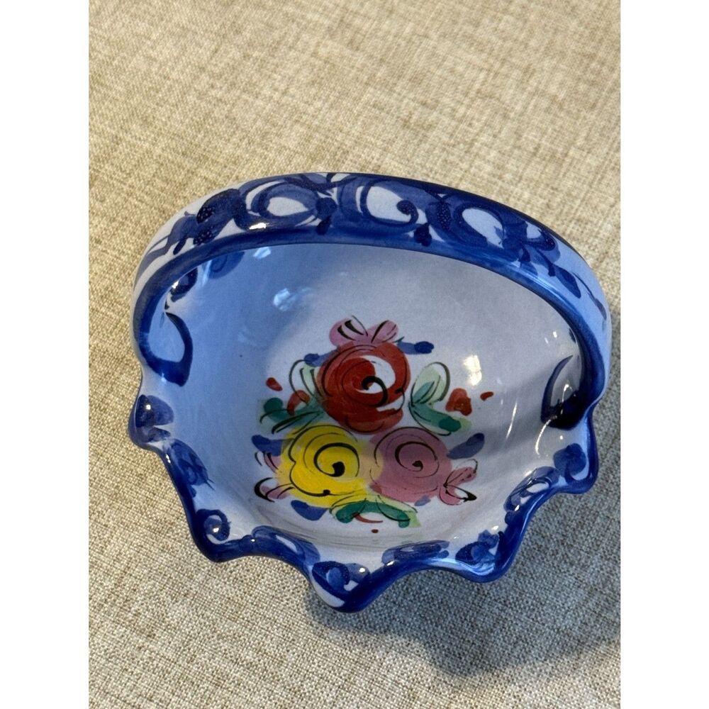 Vintage Vestal Alcobaca Portugal Hand Painted Blue Floral Basket and Signed,Mint